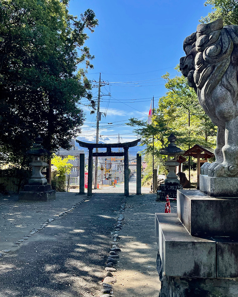 酒折宮から参道を眺める写真